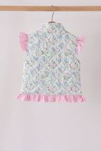 Pink floral ruffle vest