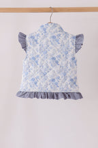 Blue floral ruffle vest