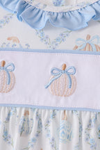 Blue pumpkin embroidery ruffle pants set