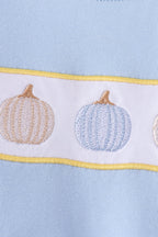 Blue pumpkin embroidery romper