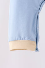 Blue pumpkin embroidery romper
