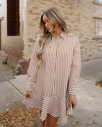 Dallas Ruffled Hem Collared Long Sleeve Shirt Mini Dress