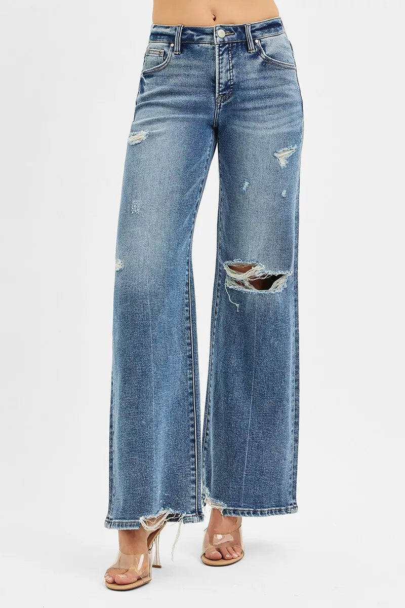 RISEN Tummy Control Mid Rise Fit Wide Jeans