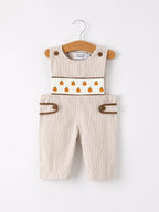 Fall Halloween & Thanksgiving  Pumpkin Smock Embroidered Boys Romper