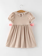 Christmas Vintage-Style Plaid Dress with Embroidered Gingerbread and Bows
