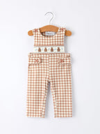 Christmas Vintage-Style Plaid Embroidered Gingerbread and Bows Boy Romper