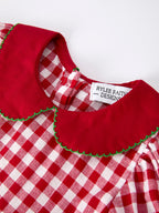 Girls Christmas Outfit – Red Plaid Dress with Tree Bow Accents
