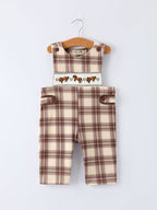 Western Horse Embroidered Smocked Plaid Baby Boy Romper