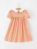 Fall Pumpkin Embroidered Puff Sleeve Girls Dress