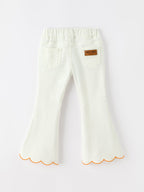 Girls Pumpkin Embroidered Wide-Leg Pants Fall Scallop Hem Casual Pants