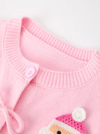 Baby Girl Christmas Pink Santa Bow Knit Cardigan Sweater