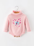 Christmas Candy Cane Bow Knit Baby Girls Romper