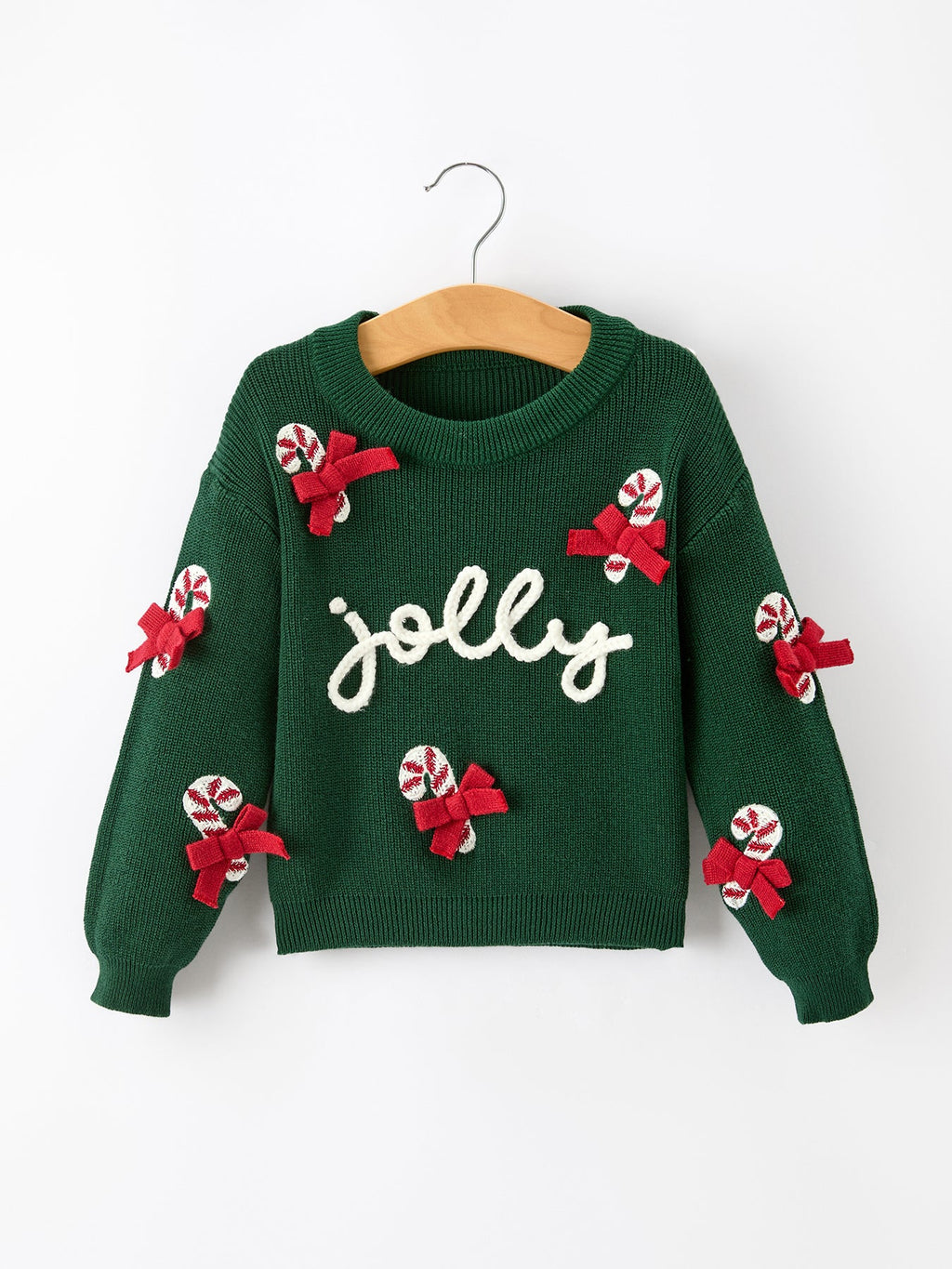 Girls Christmas Jolly Candy Cane Bow Knit Sweater