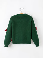 Girls Christmas Jolly Candy Cane Bow Knit Sweater
