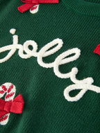 Girls Christmas Jolly Candy Cane Bow Knit Sweater