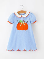 Fall Girls Plaid Pumpkin Appliqué Peter Pan Collar Dress