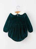 Baby Girls Emerald Green Velvet Peter Pan Collar Christmas Romper