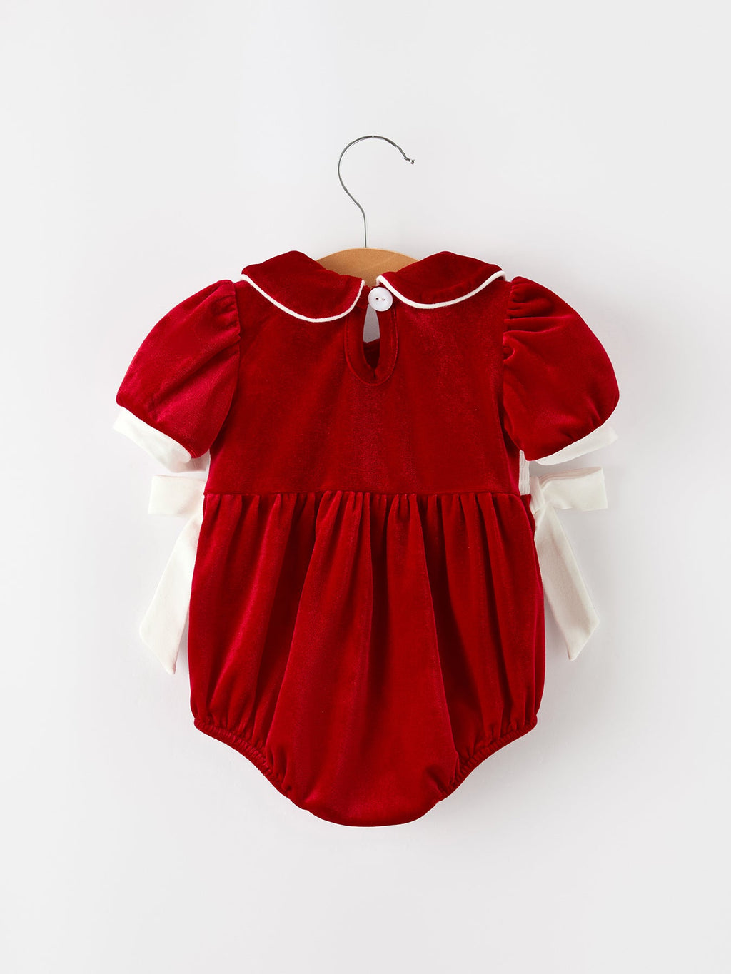 Christmas Velvet Baby Romper Smocked Embroidery Bow