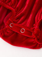 Christmas Velvet Baby Romper Smocked Embroidery Bow