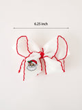 Girls' Christmas Santa Embroidered 6.25" Hair Bow – White/Pink