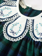 Christmas Girls Green & Navy Plaid Embroidered Collar Dress