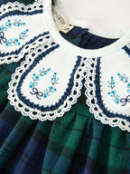 Christmas Girls Green & Navy Plaid Embroidered Bloomer Set