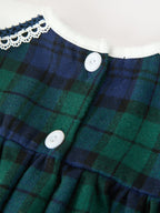 Christmas Girls Green & Navy Plaid Embroidered Bloomer Set