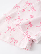 Fall Girls Pink Bow Print Elastic Flared Jeans Denim pant