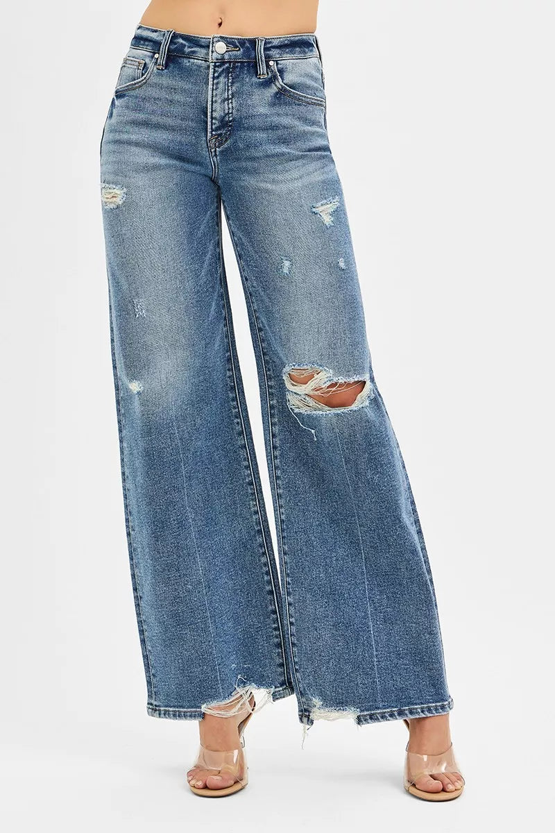 RISEN Tummy Control Mid Rise Fit Wide Jeans