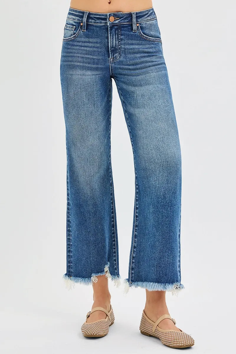 RISEN Full Size Mid Rise Crop Straight Jeans Plus Size