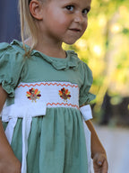 Fall Thanksgiving Turkey Smock Embroidered Green Plaid Boys 'Set
