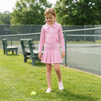 Pink stripe pullover pleated skirt girls active wear set