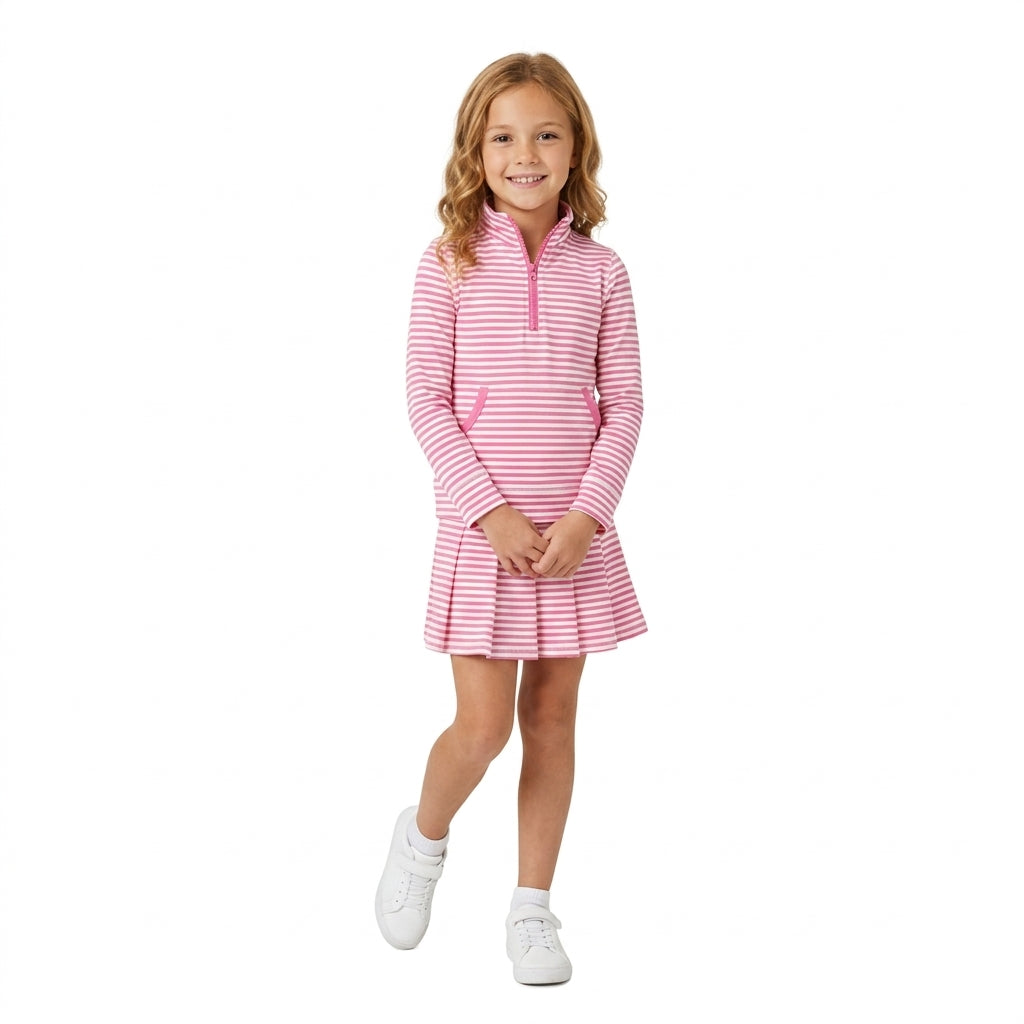 Pink stripe pullover pleated skirt girls active wear set