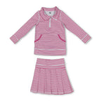Pink stripe pullover pleated skirt girls active wear set