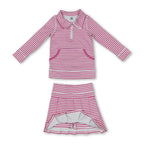 Pink stripe pullover pleated skirt girls active wear set