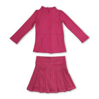 Hot pink zipper jacket pleated skirt girls activewear set