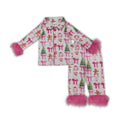 Gingerbread bow Christmas tree girls fur button down pajamas