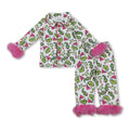 Pink fur green face girls Christmas button down pajamas