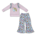 Turkey embroidery floral girls Thanksgiving day outfits