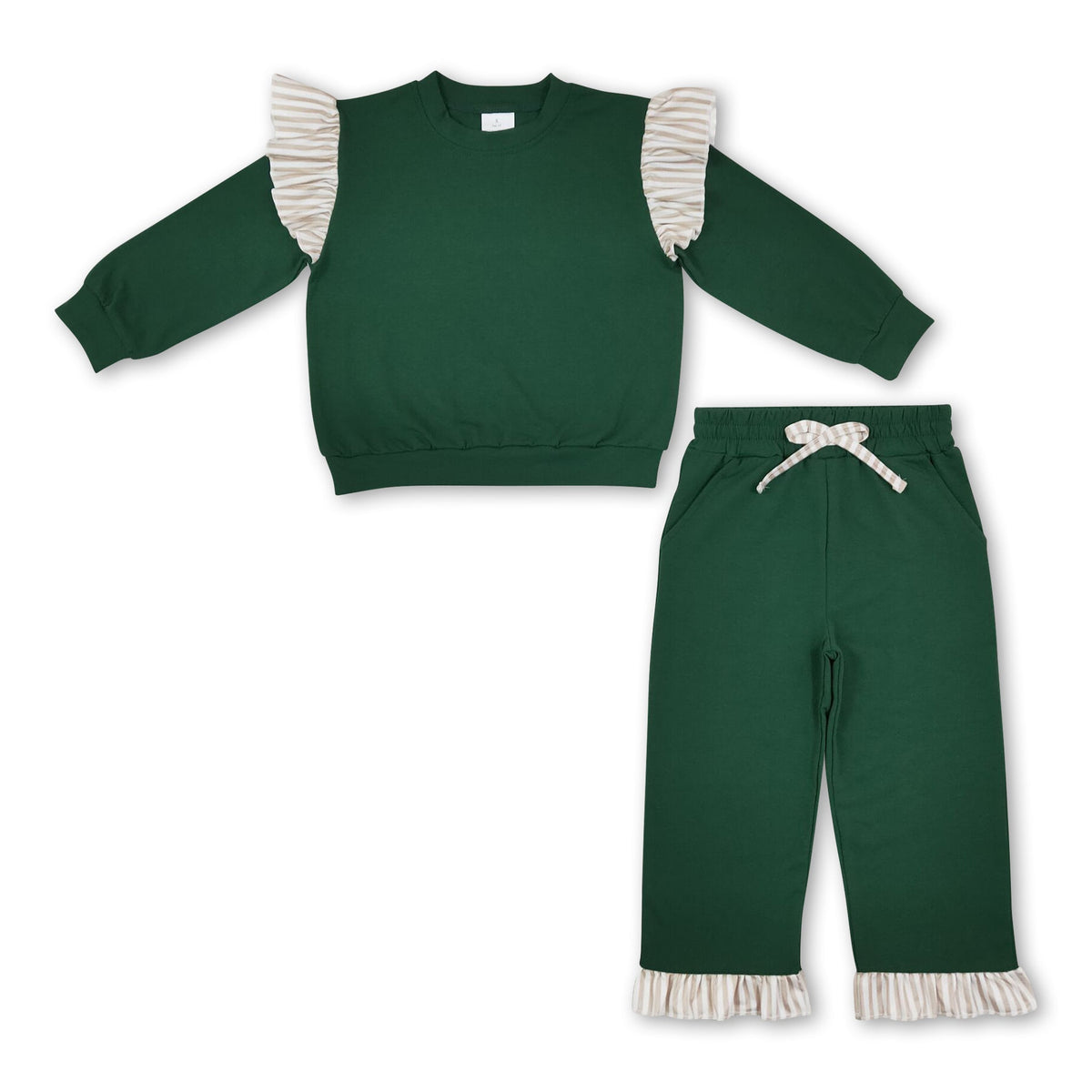 Stripe flutter long sleeves green top pants girls outfits