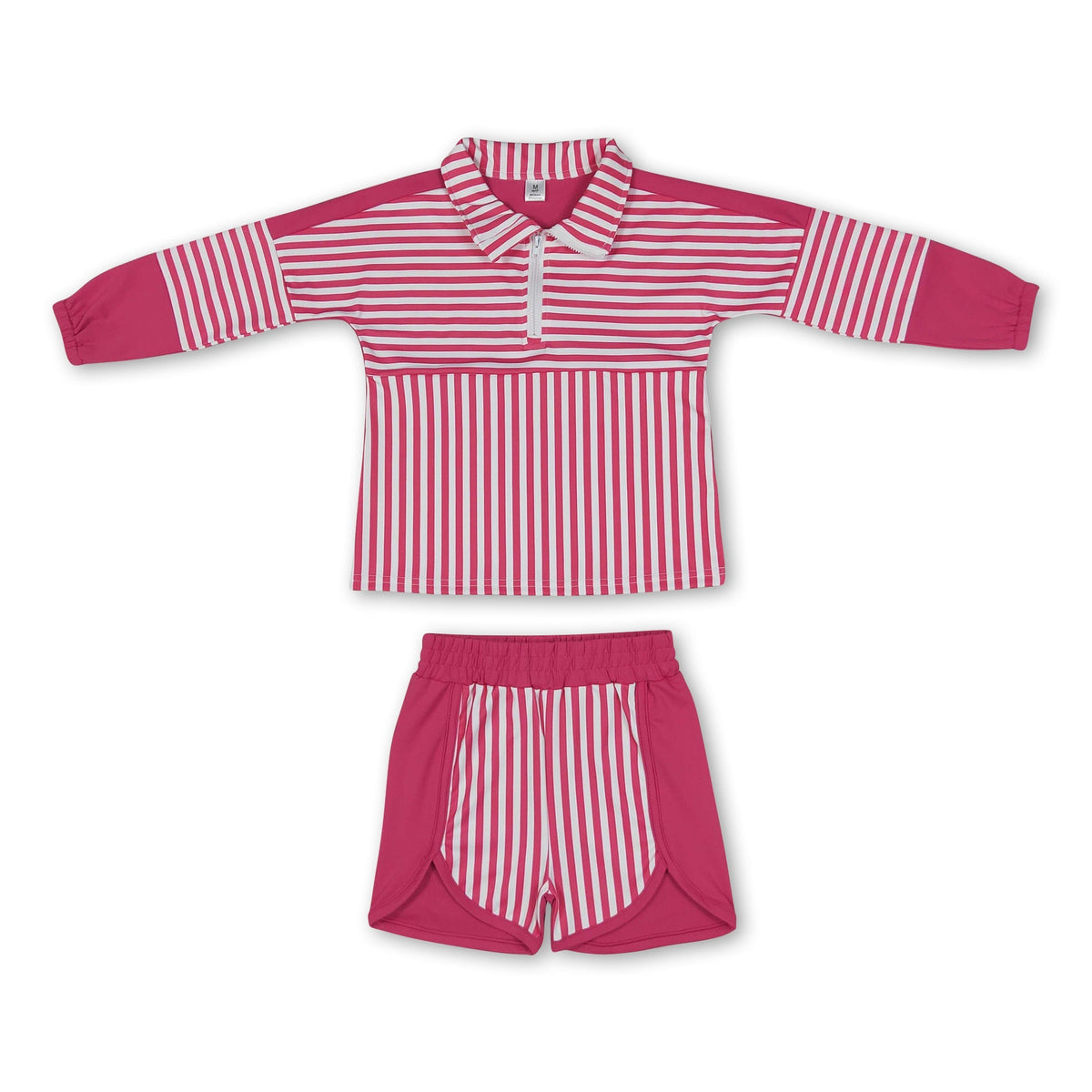 Hot pink stripe patchwork pullover shorts girls active set