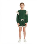 Flutter long sleeves green top shorts girls outfits
