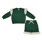 Flutter long sleeves green top shorts girls outfits