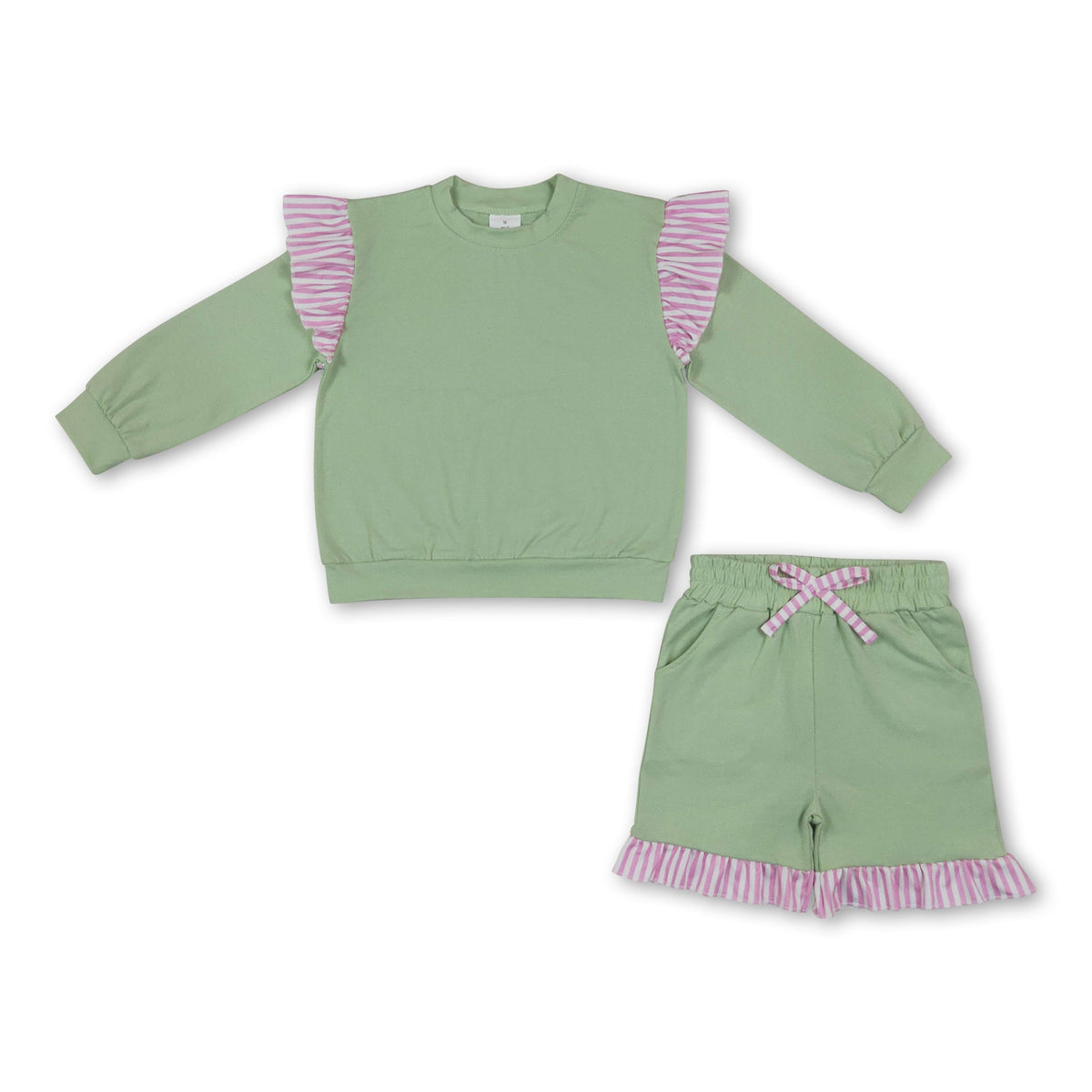 Flutter long sleeves light green top shorts girls outfits