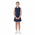 Sleeveless navy polo shirt pleated skirt girls activewear set