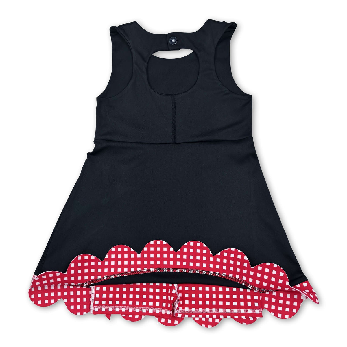 Sleeveless plaid scallop black kids girls athletic dresses