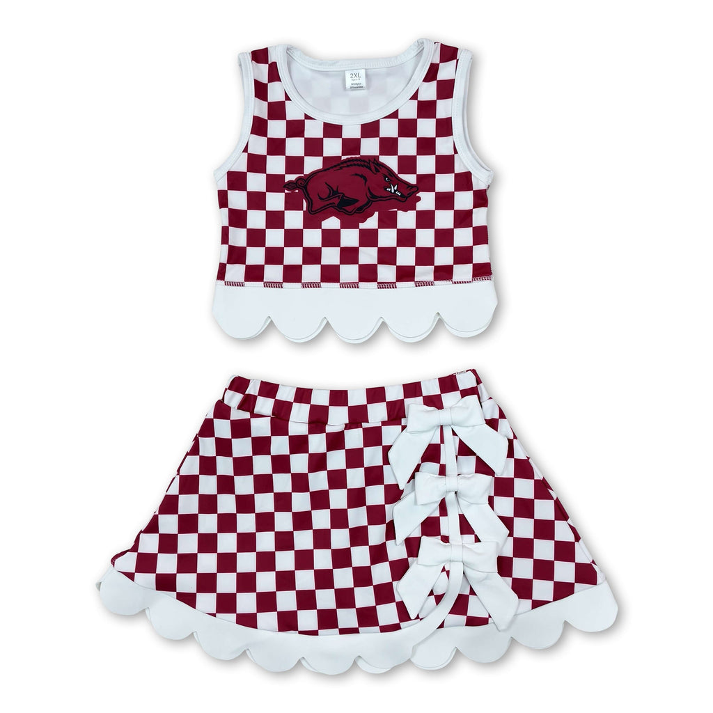 Sleeveless hog plaid scallop girls team active wear set