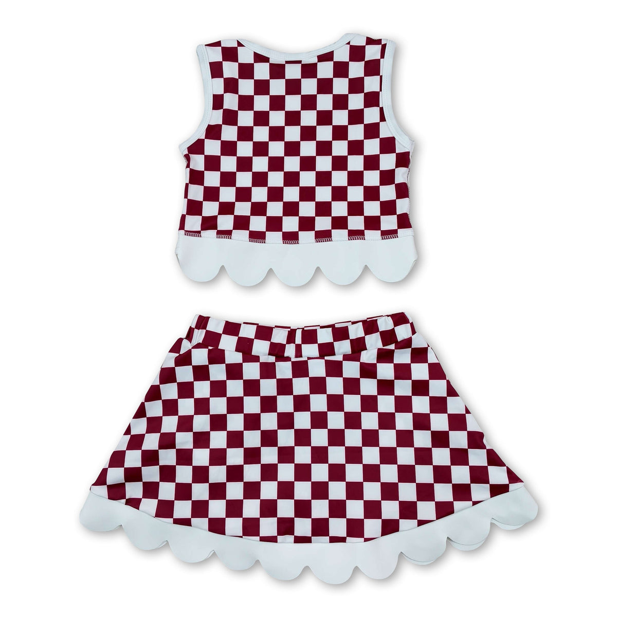 Sleeveless hog plaid scallop girls team active wear set