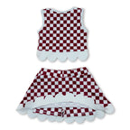 Sleeveless hog plaid scallop girls team active wear set