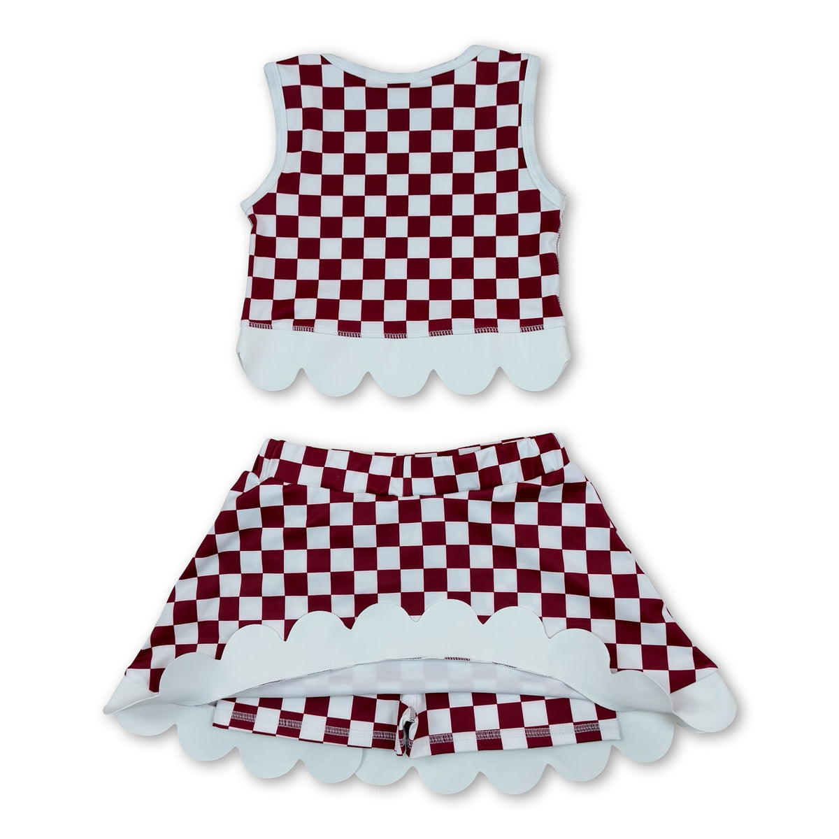 Sleeveless hog plaid scallop girls team active wear set